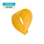 A swatch of yellow paint in a brushstroke loop shape is labeled "Yellow" on a white and blue tag.