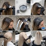 Step-by-step use of Blond Plex Charcoal Lightener Powder: shows hair sectioning, applying the lightener, waiting, rinsing, and achieving a final straightened blonde look.