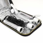 The 3IN1 Bold Curling Iron Set includes three white and silver curling irons and a black power cord with Velcro strap, all neatly organized in mesh pockets within a carrying case.