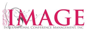 Logo for IMAGE International Conference Management, Inc. in pink and gray text with decorative flourishes on the left side.