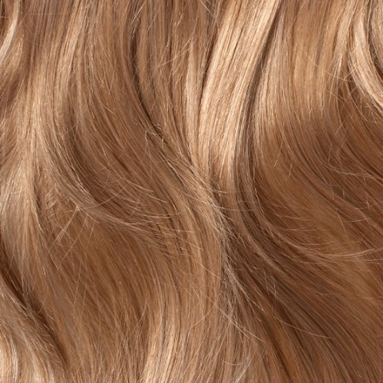 Close-up of smooth, wavy light brown hair with a shiny texture.