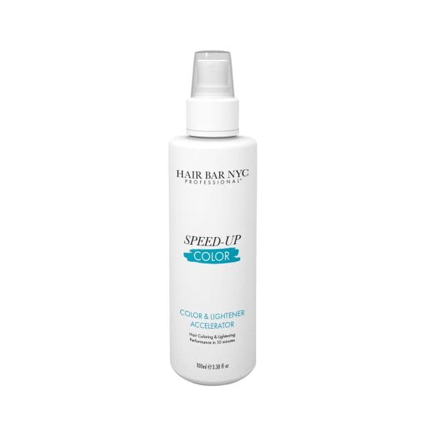 A white 100ml bottle labeled "Speed-Up Color & Lightener Accelerator" featuring a spray nozzle.