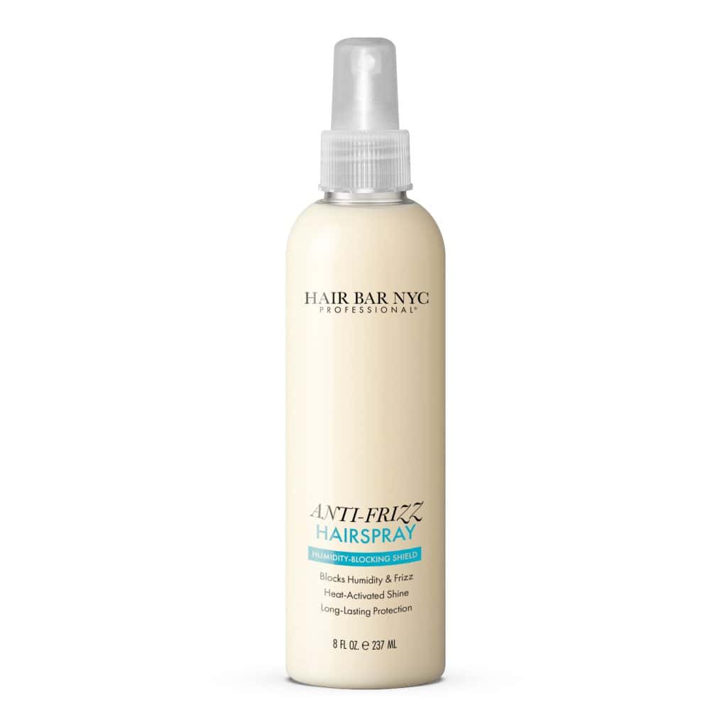 Anti-Frizz Hairspray, designed for humidity and frizz control, pairs perfectly with Hair Bar NYC Leave-In Conditioner. 8 fl oz (237 ml).