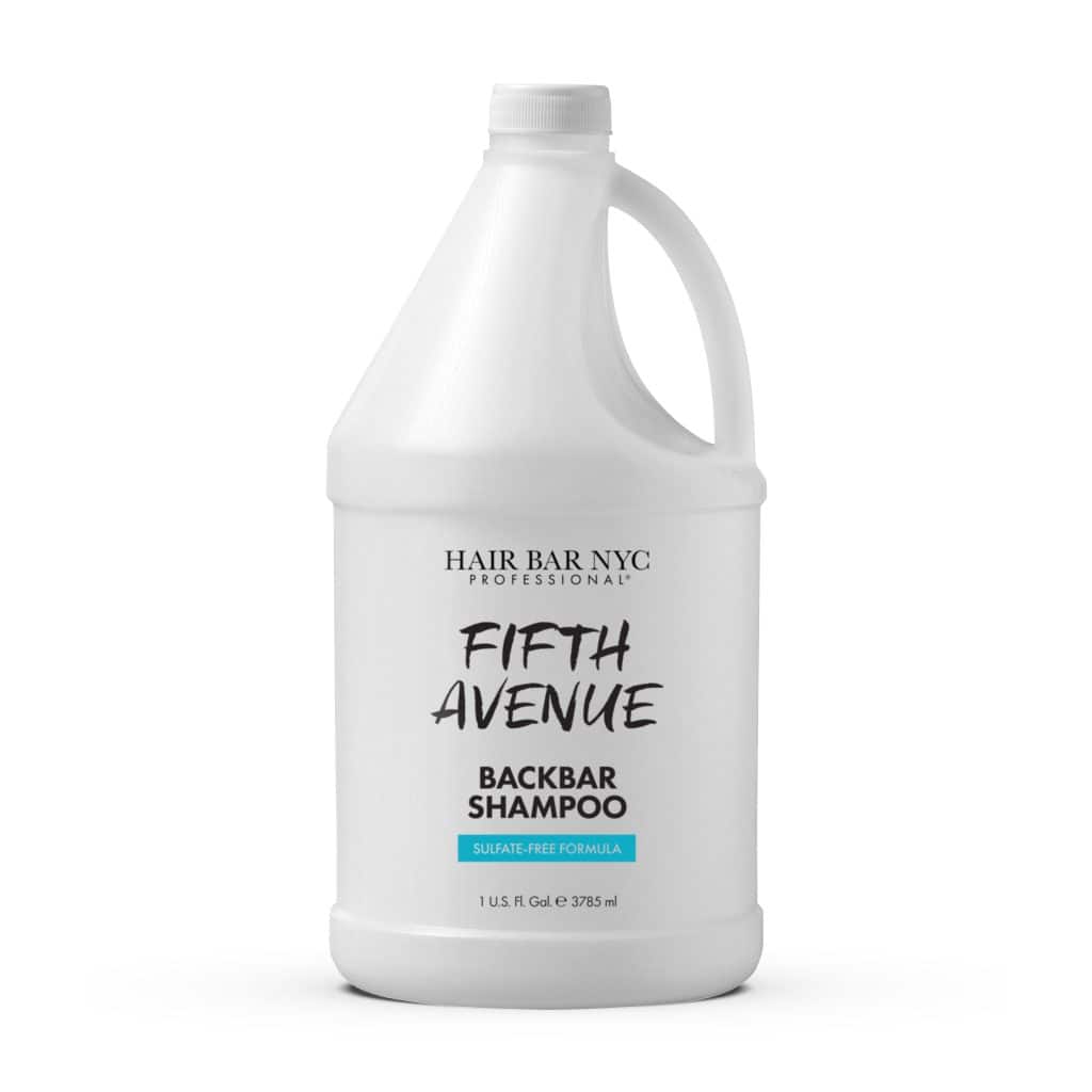 A one-gallon bottle of Backbar Shampoo Gallon by Hair Bar NYC Professional, labeled sulfate-free.