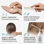 Four-step hair care routine: dispense Backbar Conditioner Gallon into palms, detangle wet hair, work through ends, and rinse thoroughly after 2-3 minutes.