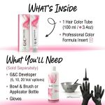 Image shows contents of the 99.0 / 9.NN - Very Light Natural Blonde Intense kit: one 100ml hair color tube and insert. G&C developer, bowl/applicator, brush, and gloves are needed separately.