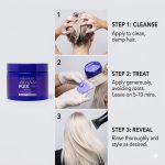 Three steps: 1. Cleanse damp hair. 2. Apply Blond Plex Platinum System Mask with Keratin to roots, leave for 5-10 minutes. 3. Rinse, dry, and style. Nourish your hair with this mask—blue jar pictured here!.