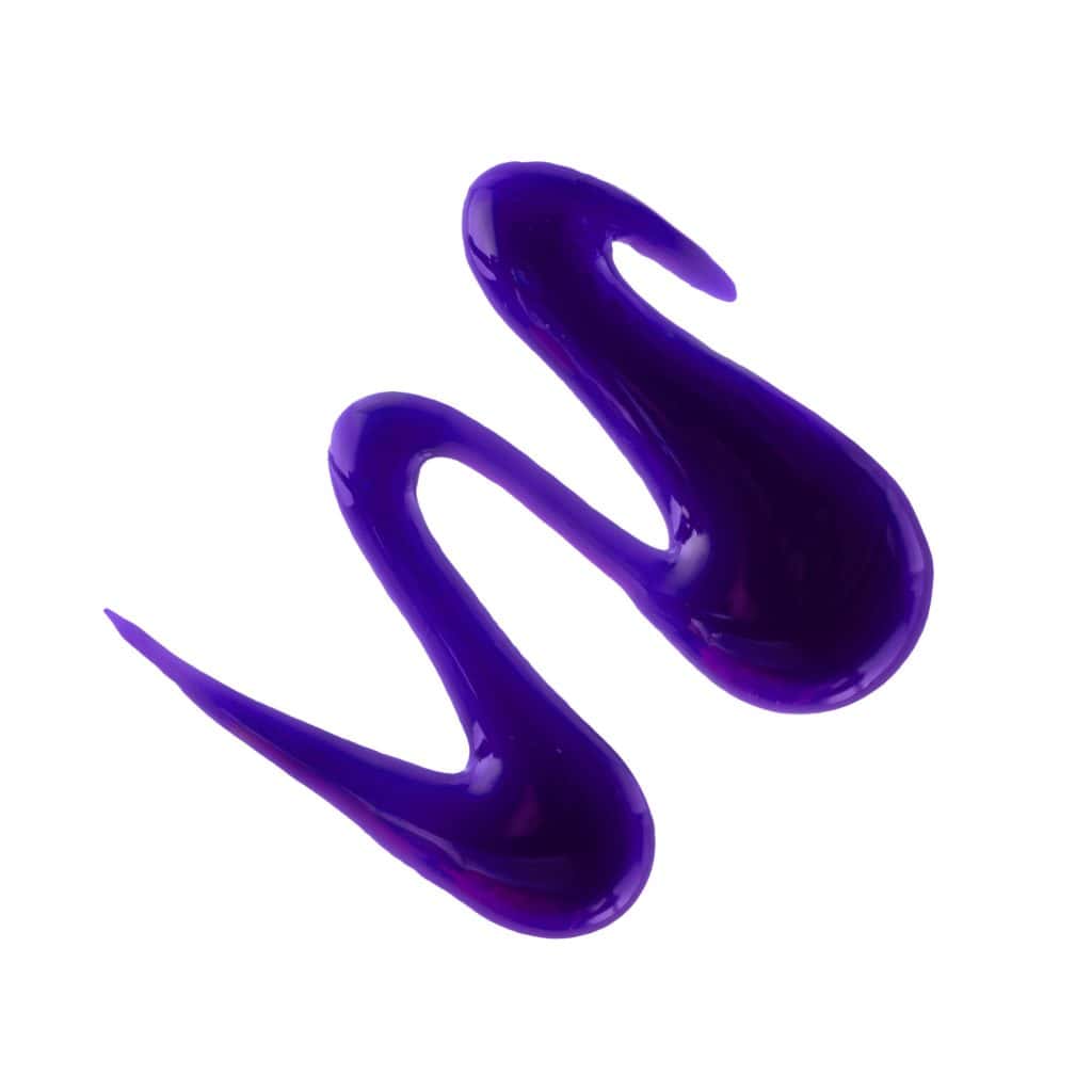 Two swirls of Blond Plex Platinum System Shampoo’s glossy purple gel form an S-shape on a white background.